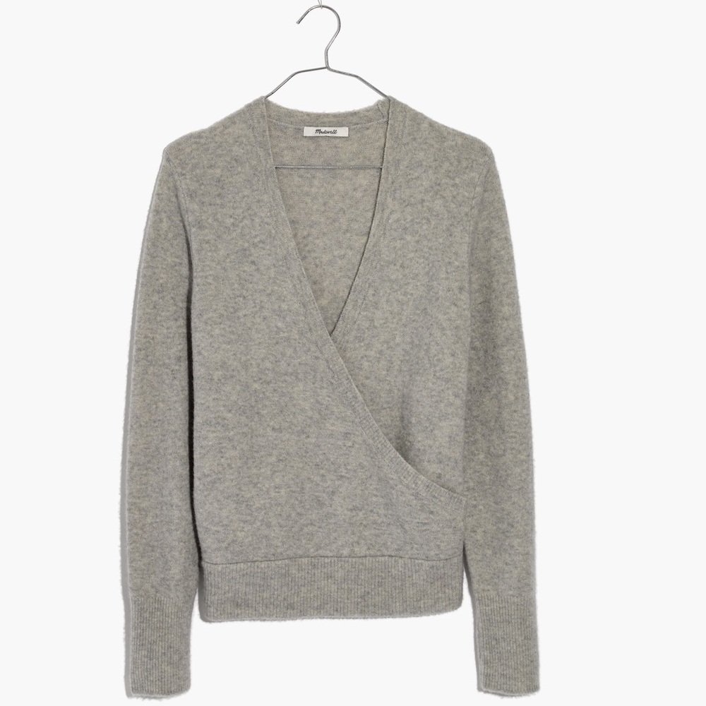 Madewell Wrap Front Pullover Sweater Wool & Alpaca Blend V Neck in Gray #H6985